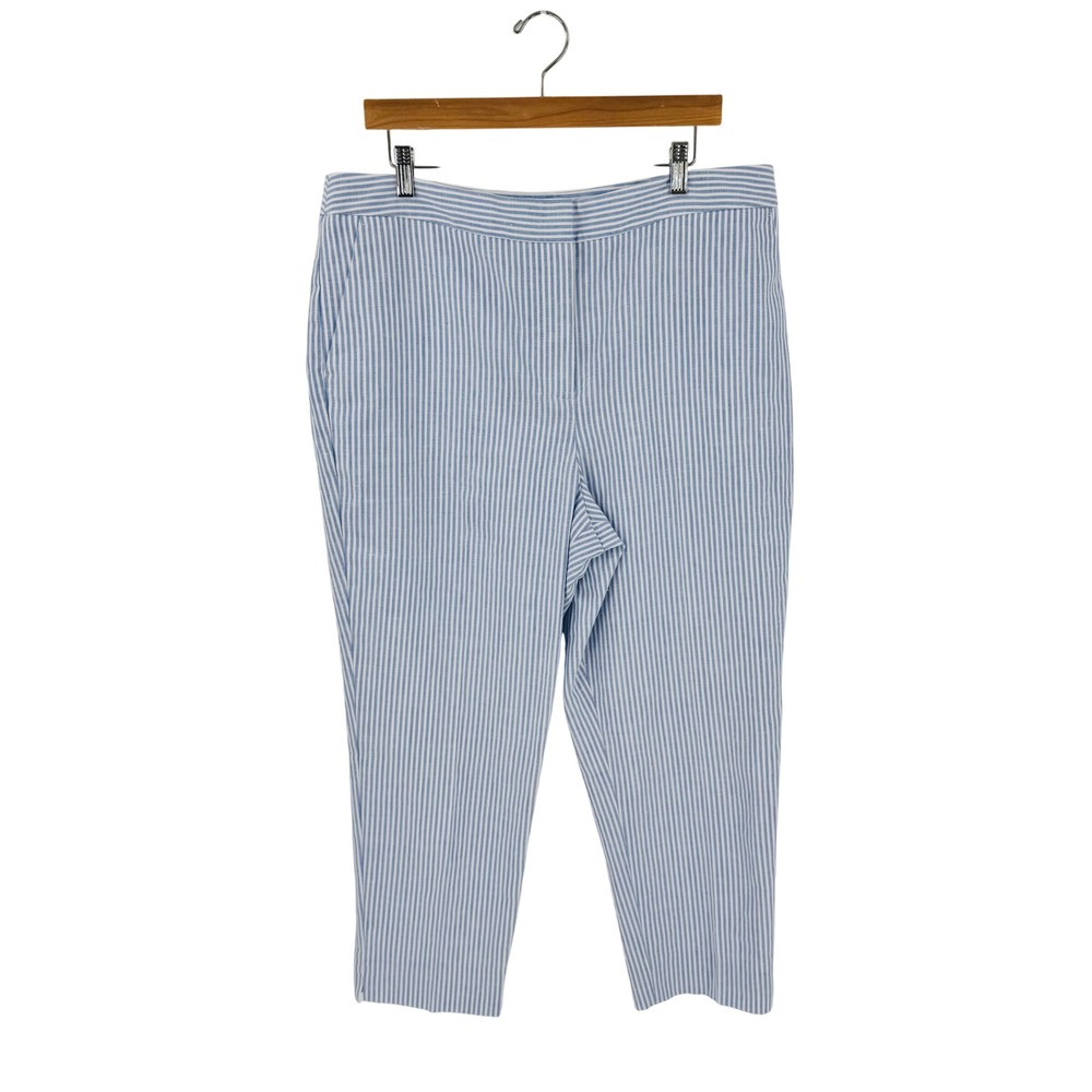 Talbots Blue White Striped Linen Blend Pants Ankle Size 16 Coastal Preppy Summer